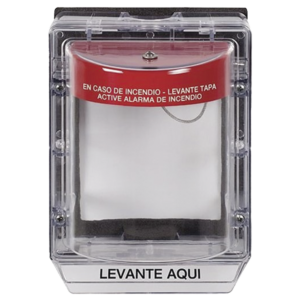 Cubierta Protectora de Policarbonato Serie Stopper II?, Con Bocina, Con Espaciador, Montaje Empotrado, Etiqueta en Espa?ol, IP54