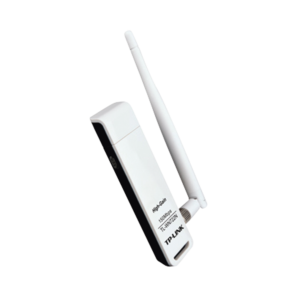 Adaptador USB inalǭmbrico de alta ganancia N 150 Mbps 2.4 GHz con 1 antena desmontable de 4dBi