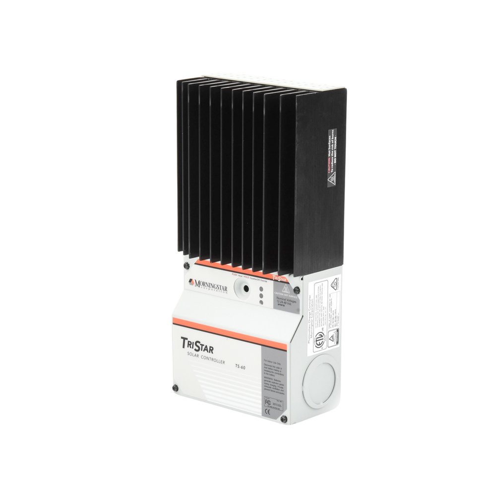 Controlador de Carga Solar TriStar PWM 60 A / 12V 24V 48V / Puerto RS-232 / Hasta 4 kW / Disipador de Calor / 7 Preajustes