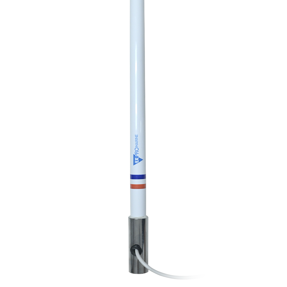 Antena Marina VHF / Fibra de Vidrio / Base Acero Inoxidable / 156-163 MHz / 6 dBi / Cable 10 m (32.8 ft) / PL-259 / Exterior