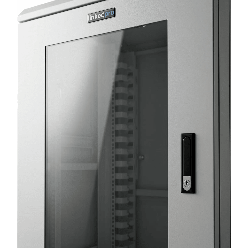 Gabinete Rack 19 Pulgadas / 18 Unidades / Piso / Puerta de Cristal / Acero Calibres 16-18-20 / Capacidad 750 kg (1653.5 lb) / Dimensiones 60 cm (23.6 in) x 93 cm (36.6 in) x 46 cm (18.1 in) - Imagen 5
