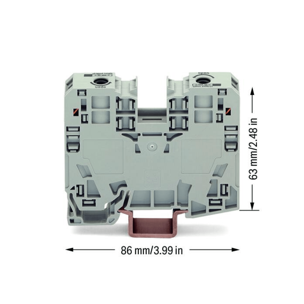 Borna de Paso, 35 mm², POWER CAGE CLAMP, 125 A, 1000 V, Montaje Carril DIN 35x15, Gris, Para Conductores 6-35 mm², Conectores Laterales, Marcaje Lateral - Imagen 2