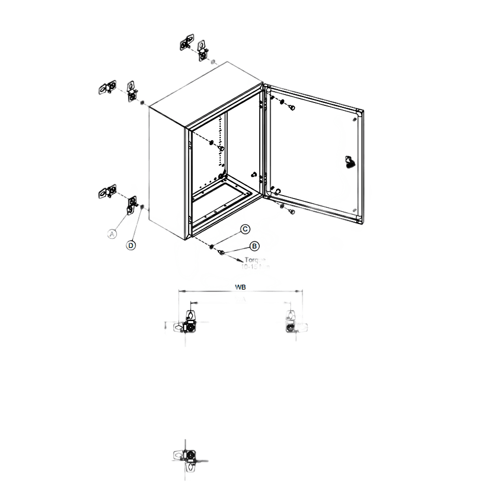 Soporte de Montaje en Pared para Gabinetes NEMA / Brackets Externos AW / Acero Suave Zincado 3 mm / 36x76x21 mm (1.42x2.99x0.83 in) / Incluye 4 Unidades con Accesorios / Mantiene Protecci??n NEMA / IP - Imagen 2