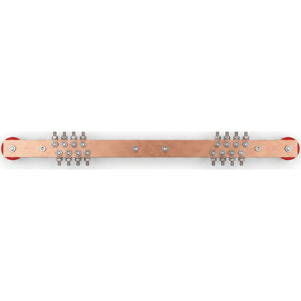 Barra Distribuci?n Tierra Rack 19 in / Cobre 100% / 550A / Aisladores Rojos / 0.64 cm (0.25 in) / J-STD-607-A - Imagen 4