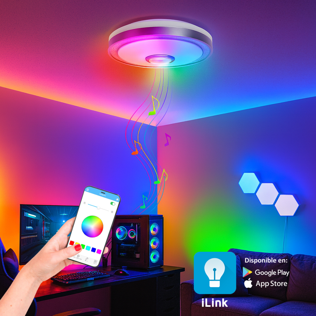 Luminario LED de 40W / 3000 Lúmenes / Ø 490mm x 66mm / Voltaje 85-265V / Temperatura Fría 6500K / Conexión Bluetooth / App iLink. - Imagen 4