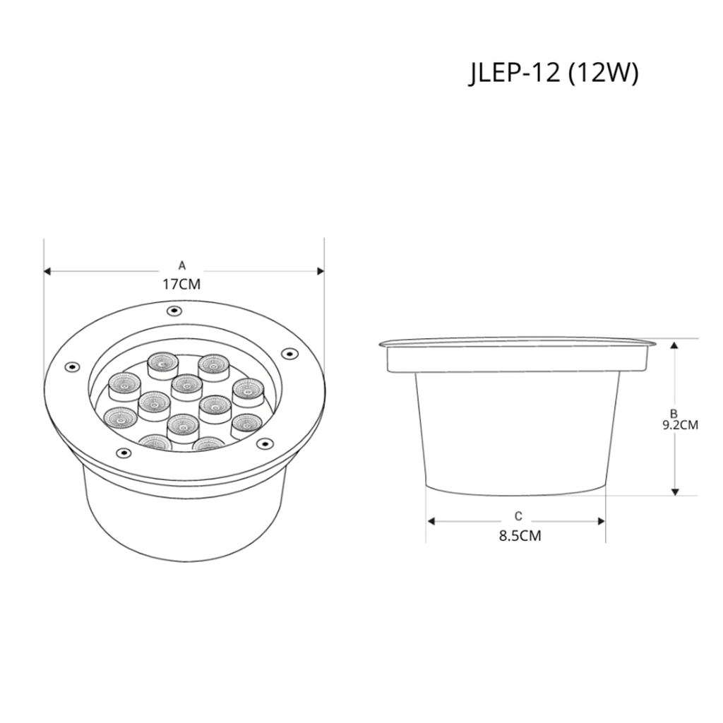 Luminario Empotrar en Piso / Uso en Exterior IP66 / Multivoltaje 110-240V~ 60Hz / Temperatura de Color 6500K / Ángulo de Luz 36° / Aleación de Aluminio y Vidrio Templado / No Dimeable - Imagen 3