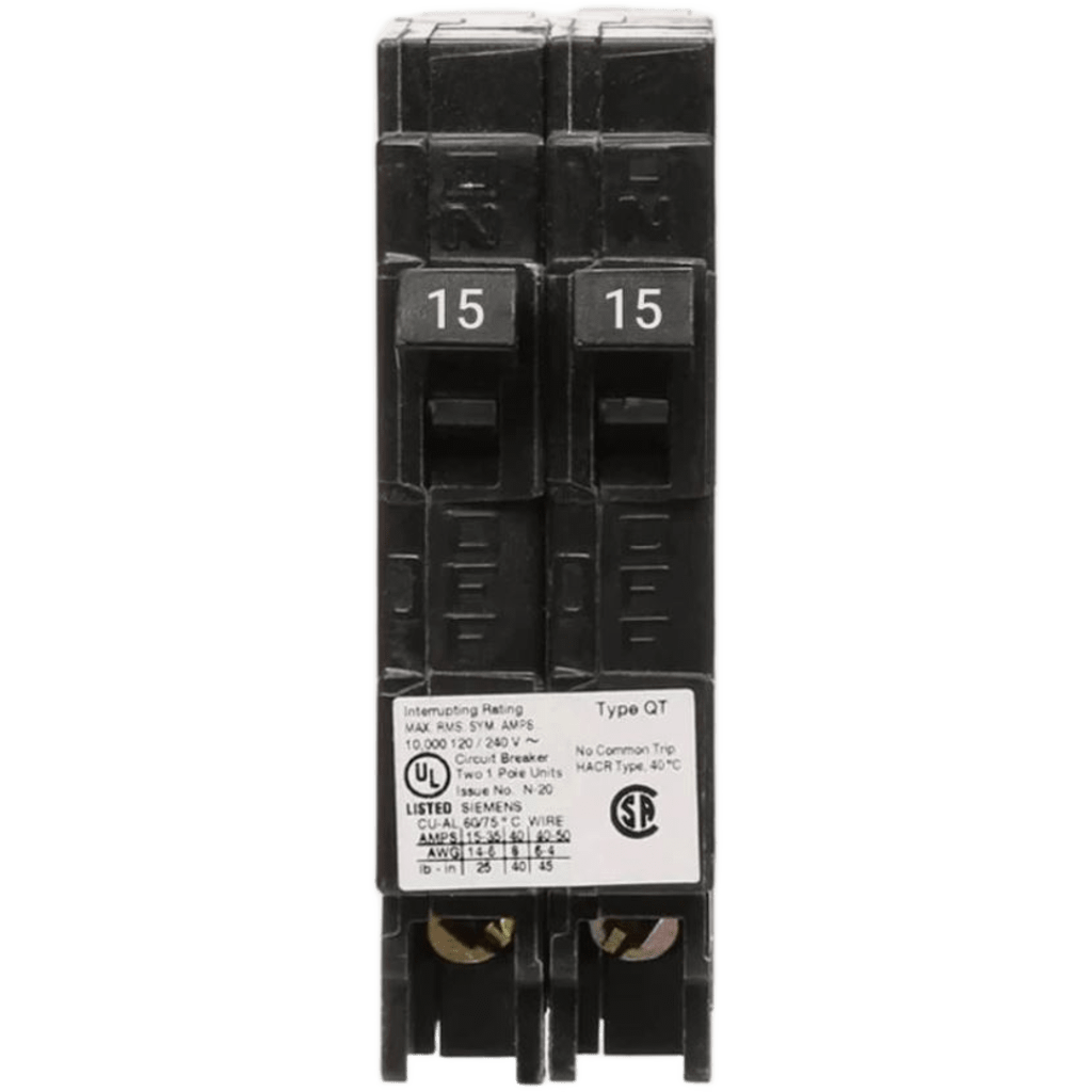 Interruptor automático DUPLEX enchufable tipo QT 2 polos, 15-20 amp