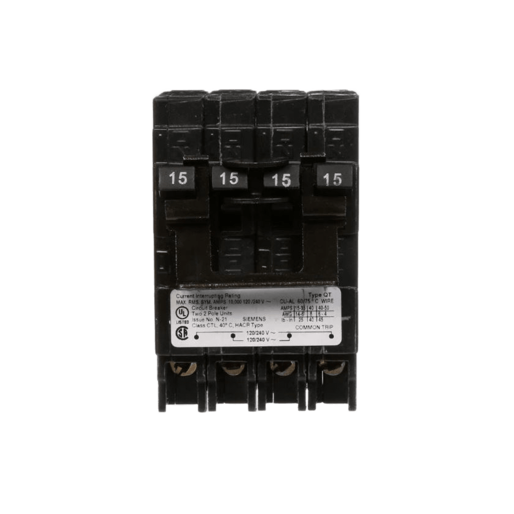 Interruptor automático TRIPLEX enchufable tipo QT 2 polos simples, 1 polo doble, 15-15 amp