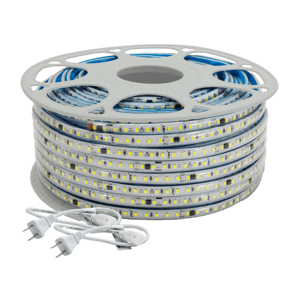 Manguera LED Luminosa Blanca de Resina Transparente y Flexible / Para uso Interior o Exterior / Carrete de 50 m/ 110V CA 4.2 A/ 500 W Potencia / T.C.C. 6500 K.