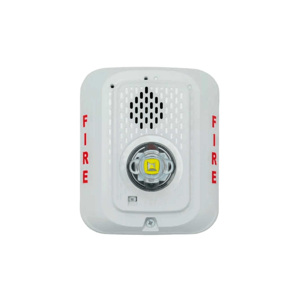 Sirena con Lámpara LED Estroboscópica / a 2 Hilos / Montaje en Pared / 24 Vcd / Configuración Estroboscópica Seleccionable / Texto en Inglés / Color Blanca