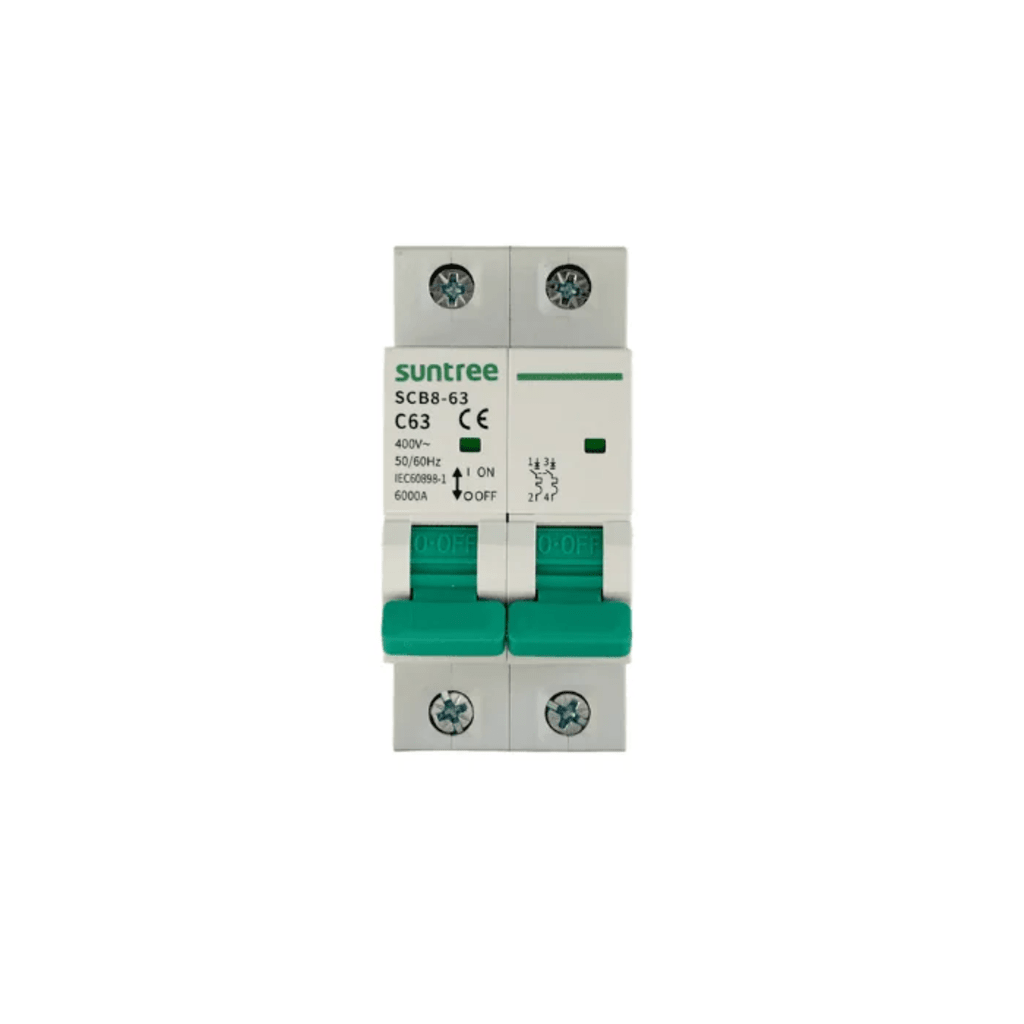 Protección Térmica/ Interruptor 2P, 63 A, Corriente Alterna 400Vca para Aplicación Fotovoltaica Montaje Riel DIN