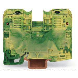 Borna de Tierra, 2 Conductores 35 mm², POWER CAGE CLAMP, Poliamida PA66, Montaje Carril DIN 35x15, Verde-Amarillo, Aplicaciones Ferroviarias y Marinas