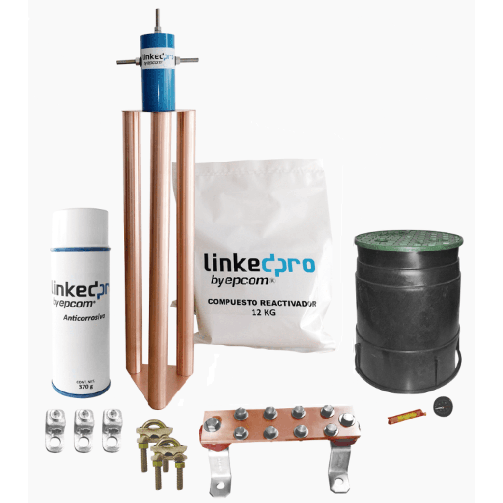 Kit Puesta a Tierra 200A / Electrodo Cobre Electrol?tico / Dise?o Delta / Filtro Equipotencial / Compuesto 12 kg / Barra Uni?n + Conectores + Registro