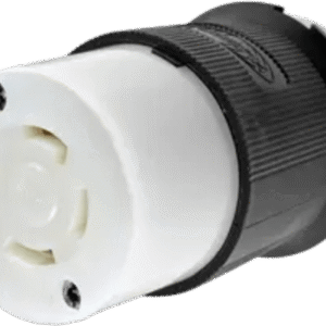 Conector Industrial con Bloqueo de Media Vuelta / 30 A 250 V CA / 3 Polos 4 Hilos / Nema L15-30R / Color Blanco y Negro.