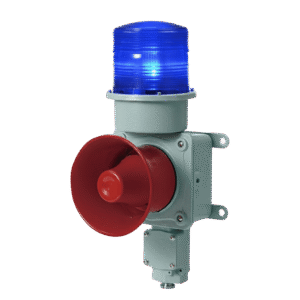 Combinación de baliza LED color Azul con sirena electrónica para aplicaciones de la industria pesada máx.114 dB a 120 VCA