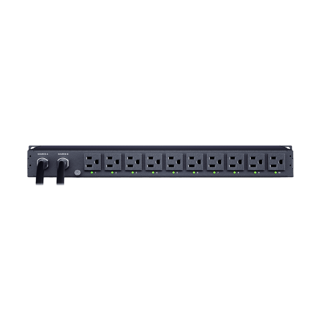 PDU ATS (Fuente Redundante Auto-transferible) Monitoreable, Para Distribuci??n de Energ??a, 2 Entradas 120 Vca NEMA5-15P, Con 10 Salidas NEMA 5-15R, Horizontal 19in, 1UR