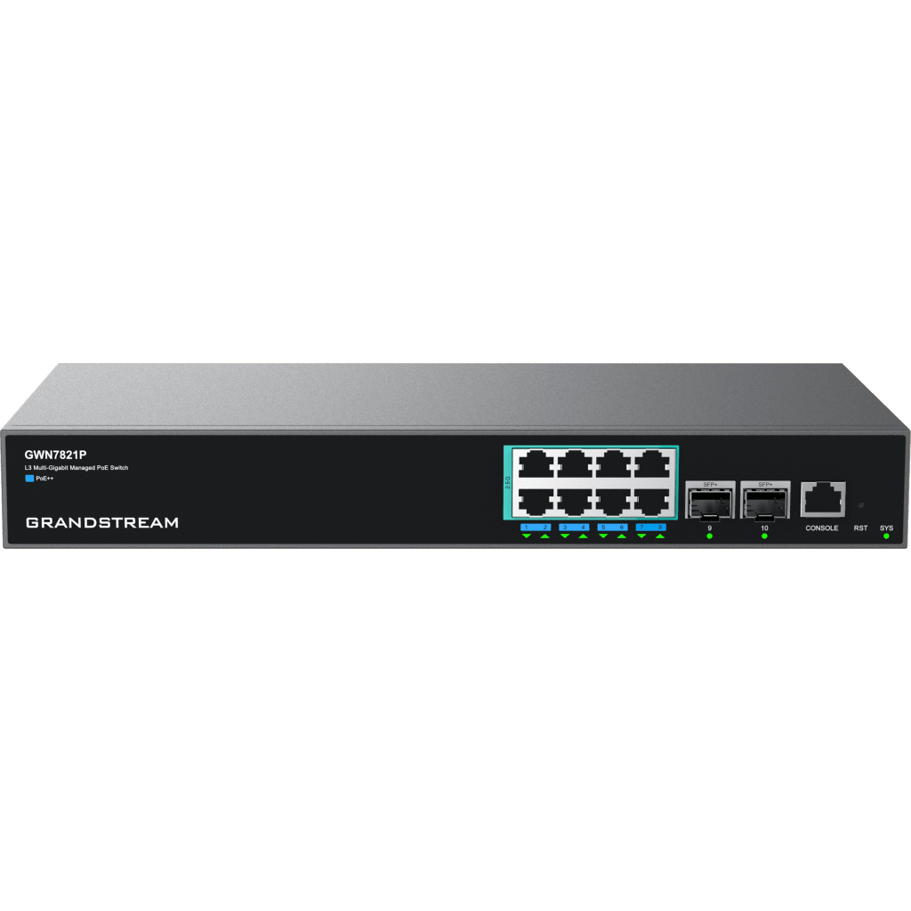 Switch PoE Multigigabit Capa 3 / 8 Puertos Ethernet 2.5 G / 2 Puertos SFP+ / PoE++ Dinǭmico / IPv6 e IPv4 / VLAN Avanzada / QoS / Stacking hasta 4 Dispositivos / Administraci??n Local y en la Nube