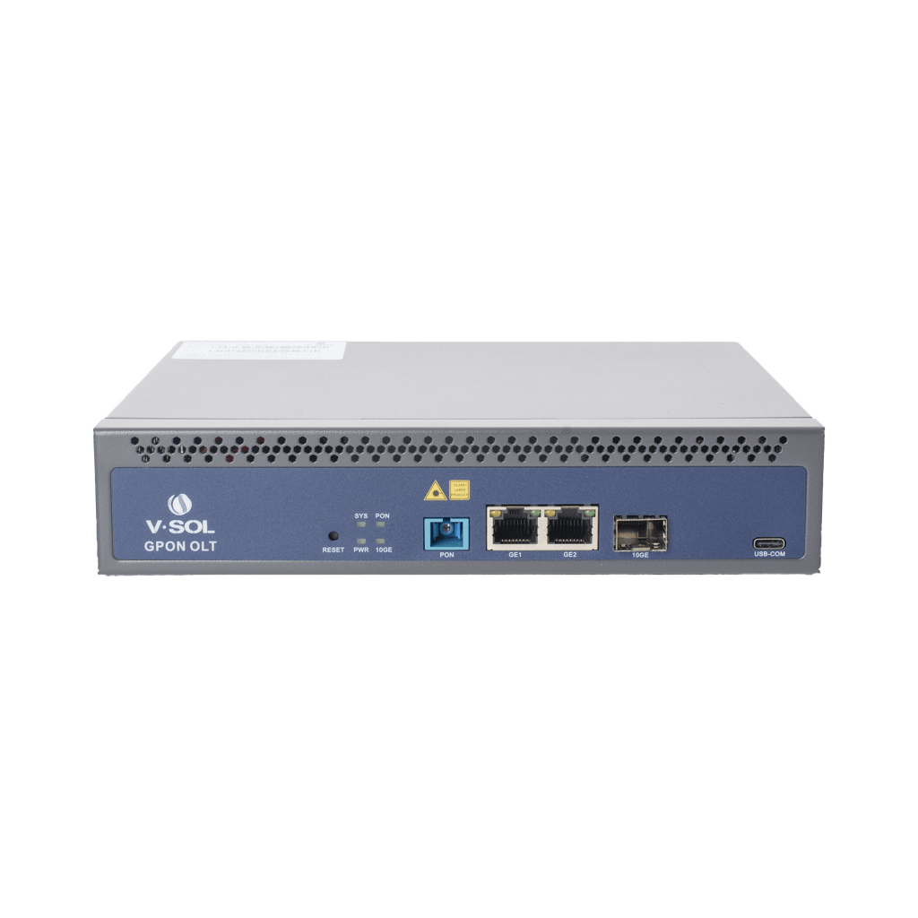 OLT de 1 puerto GPON SC/UPC + 3 puertos Uplink (2 puertos Gigabit Ethernet + 1 puerto SFP/SFP+), Fuente de alimentaci??n redundante AC/DC , hasta 128 ONUS