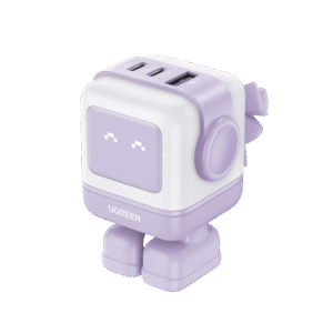 Cargador RobotGaN de 65W Serie UNO | 3 Puertos de Carga R?pida | 2 USB-C | 1 USB-A | PD 3.0 | QC 4.0 | Carga Inteligente | Tecnolog?a GaN II | Zapato Magn?tico Extra?ble | Carcasa Ign?fuga | Pantalla LED