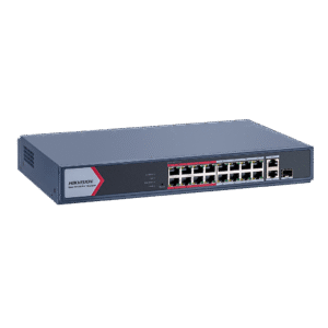 Switch PoE+ / Monitoreable / 16 Puertos 10/100 Mbps PoE+ / 2 Puertos 1000 Mbps Uplink / 1 Puerto SFP Uplink / Modo Extendido hasta 300 Metros / 130 W