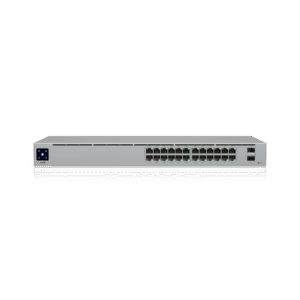 Switch UniFi Capa 2 / 24 Puertos Gigabit / 16 Puertos PoE+ 802.3af/at / 95W Total / 2 Puertos SFP 1G / Pantalla LCM / Sin Ventilador