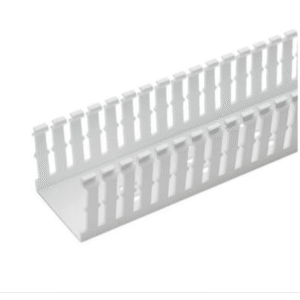 Canaleta Ranurada de PVC Sin Tapa, Tipo F, 82.6 mm de Ancho, 104.1 mm de Alto y 1.8 m de Largo, Color Blanco