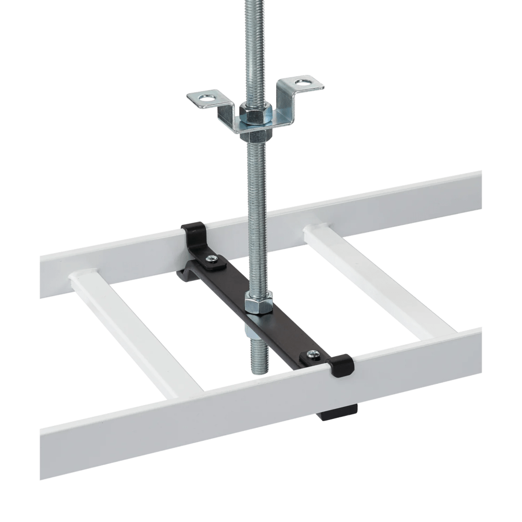 Kit de Soporte Central para escalerilla con Ajuste 12.00 pulgadas de Acero Color Negro / Incluye Varilla Roscada y Brackets / Para instalacion a Techo