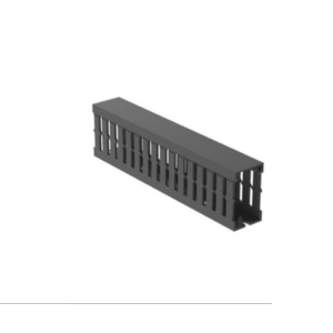 Canaleta Ranurada de PVC con Tapa, Tipo F, 32 mm de Ancho, 53.8 mm de Alto y 2 m de Largo, Color Gris