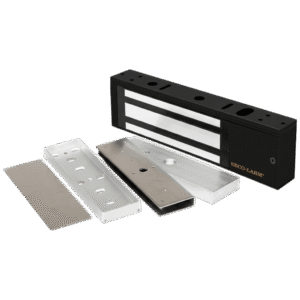 Kit Para Control de Acceso Incluye Chapa Magnética de 1200 Lbs Color Negro / Montaje En "U" Para Puerta de Cristal /  Uso Interior / Certificación UL / Diseño Elegante