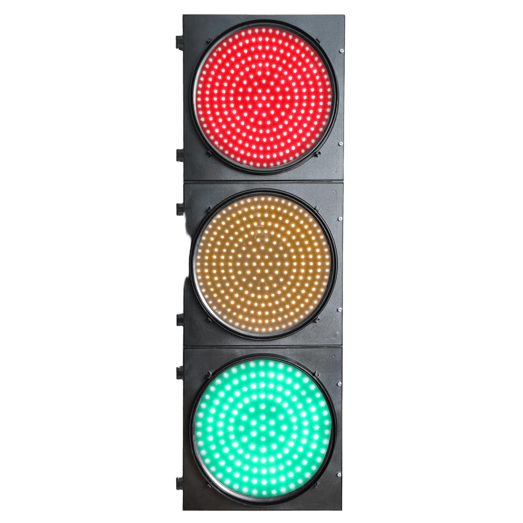 Semáforo LED Full Ball, 300 mm, PC+ABS, IP53, 149 LEDs Rojo/Amarillo, 97 LEDs Verde, 400 m Visibilidad, 100.000 Horas Vida Útil